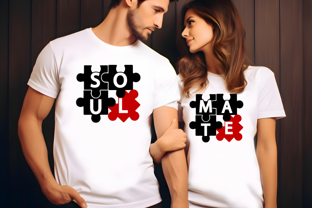 Soul Mate Black & Red Puzzle Piece Couples Shirt
