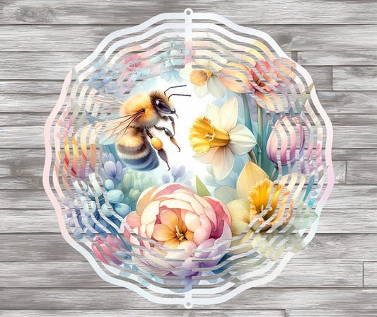 Bee With Spring Flowers Wind Spinner