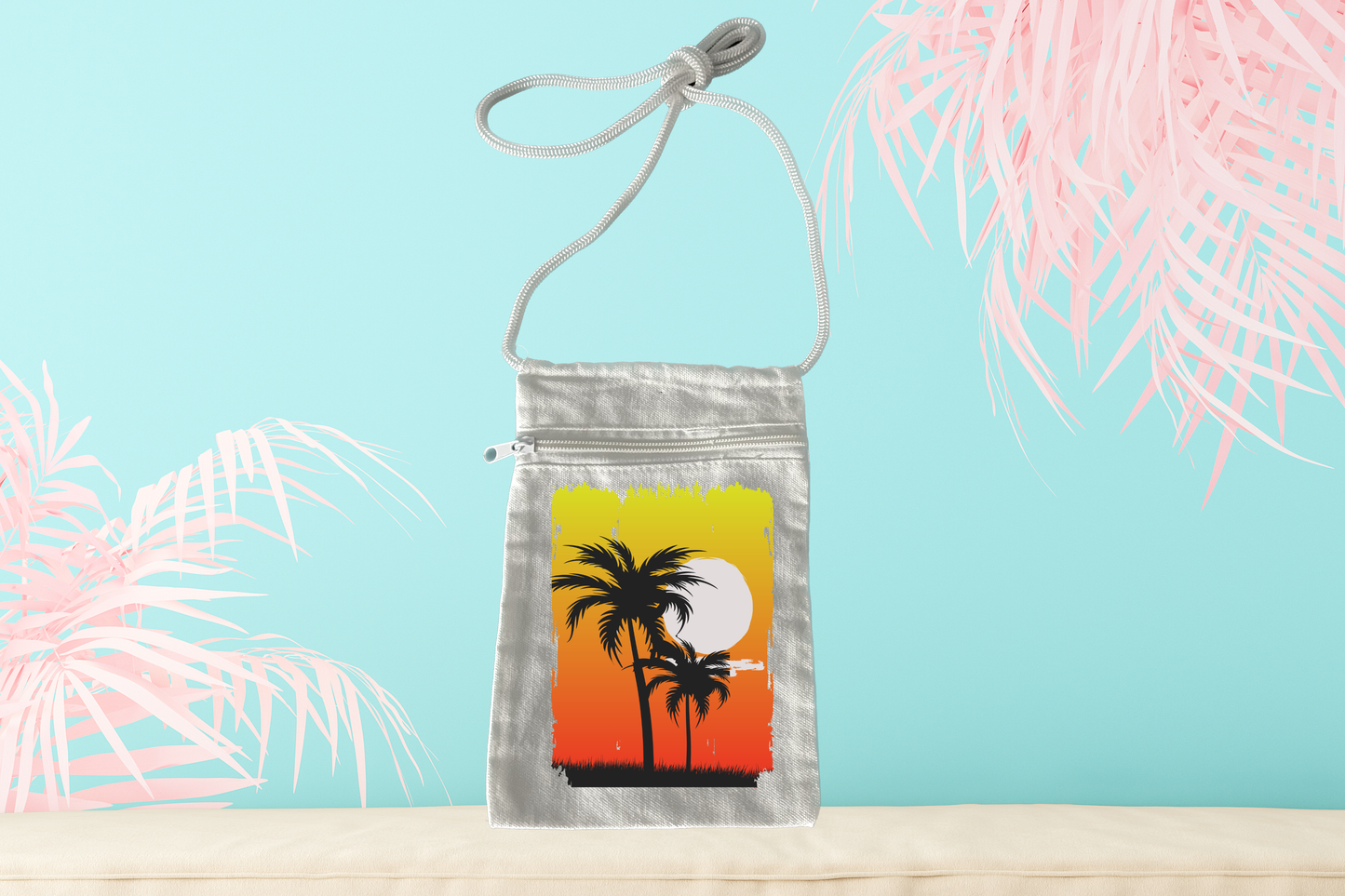 Palm Tree Sunset Crossbody Canvas Bag