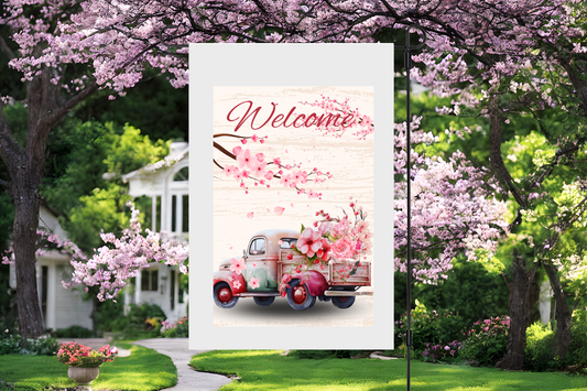 Vintage Truck with Flowers Garden Flag