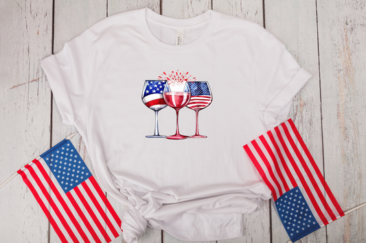 4th of July- Patriotic Wine Glasses T-Shirt