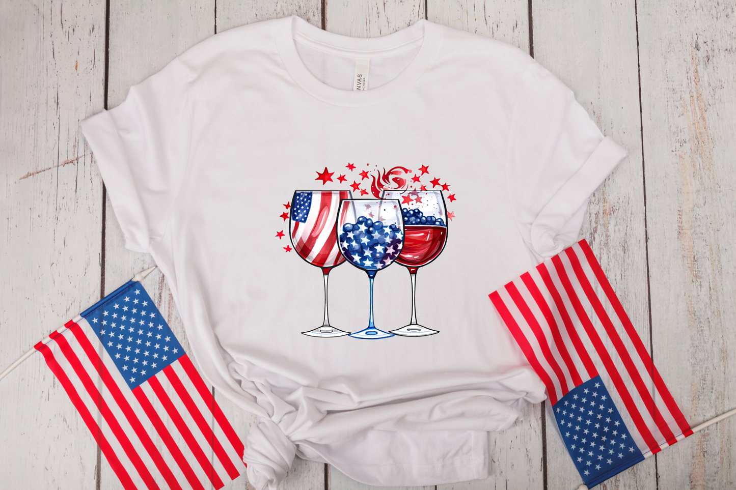 4th of July- Patriotic Wine Glasses T-Shirt 2