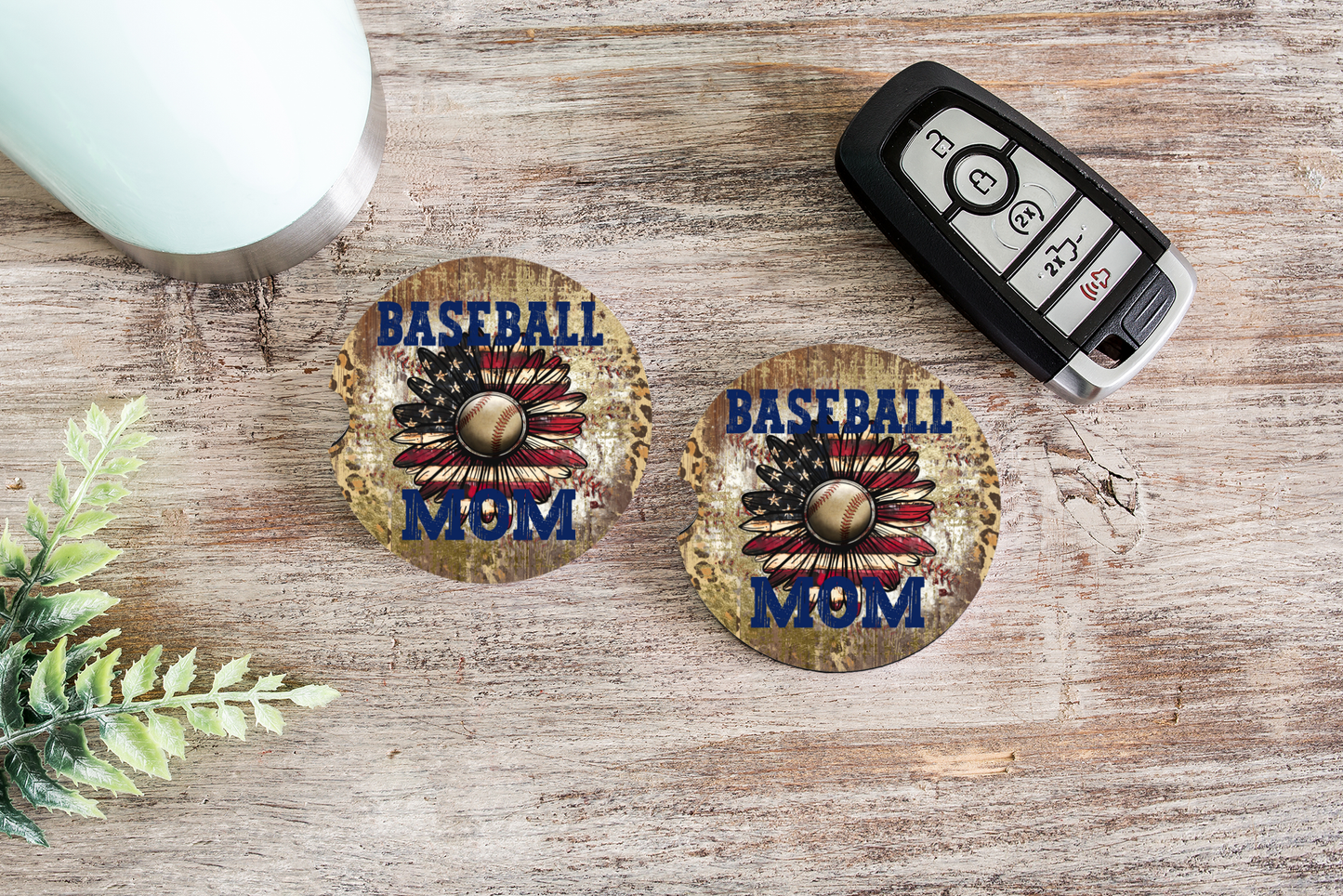 American Daisy Baseball Mom Car Coasters