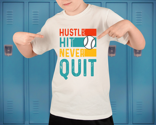 Hustle Hit Never Quit Baseball Youth Boy's T-Shirt
