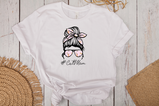 Cat Mom Messy Bun T-Shirt