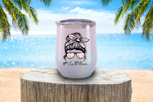 Cat Mom Messy Bun Wine Tumbler