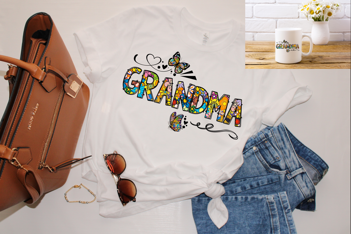 Grandma Butterfly T-Shirt and Mug Set