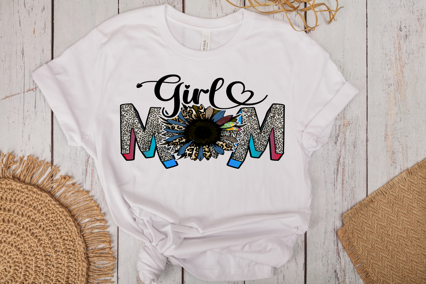 Sunflower/Animal Print Girl Mom T-Shirt