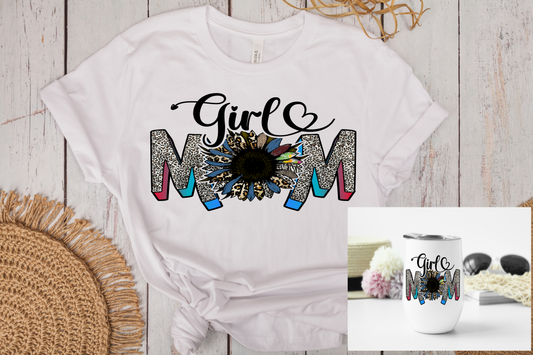Sunflower/Animal Print Girl Mom T-Shirt and Wine Tumbler Set