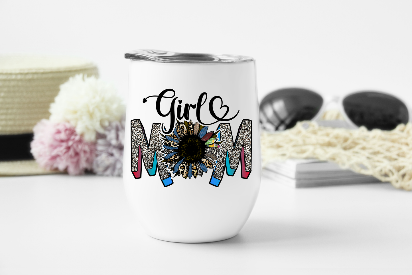 Sunflower/Animal Print Girl Mom Wine Tumbler